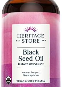 HERITAGE STORE Black Seed Oil, Organic, Cold Pressed, Nigella Sativa Supplement with Thymoquinone, Omega 3 6 9, Antioxidant, Immune and Joint Support, Vegan, 16oz