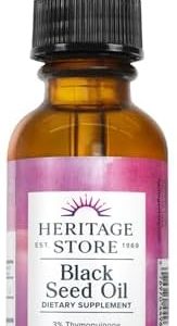 HERITAGE STORE Black Seed Oil w/ 3% Thymoquinone, Omega 6 9 - Nigella Sativa Liquid Oil, Cold Pressed from Black Seeds, Joints, Digestion and Immune Support, Vegan, 60-Day Guarantee, 30 Serv, 1 fl oz